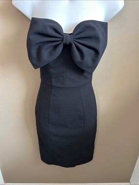 H&M Black Strapless Statement Bow Mini dress size 4